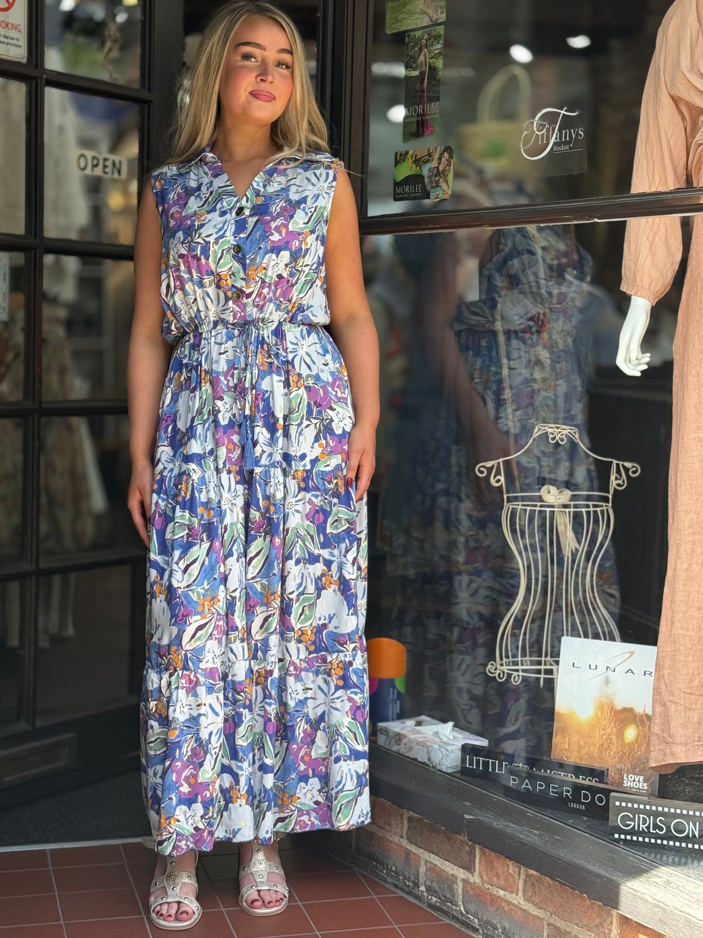 RAE-S/L FOIL SHIRT DRESS DRAW WAIST