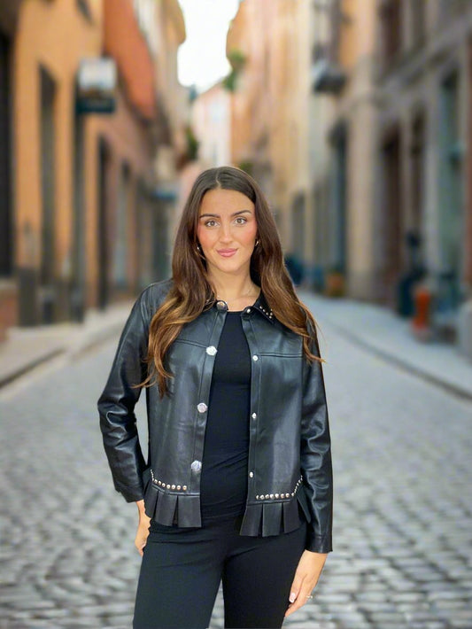 MALISSAJ-PU FRILL STUDS JACKET-