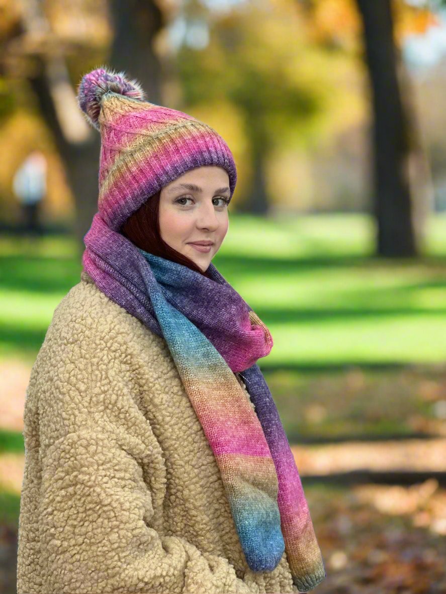 IMOGEN -CABLE BOBBLE HAT&SCARF SET