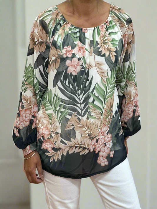MUNICH-FLORAL CHIFFON BARDOT TOP