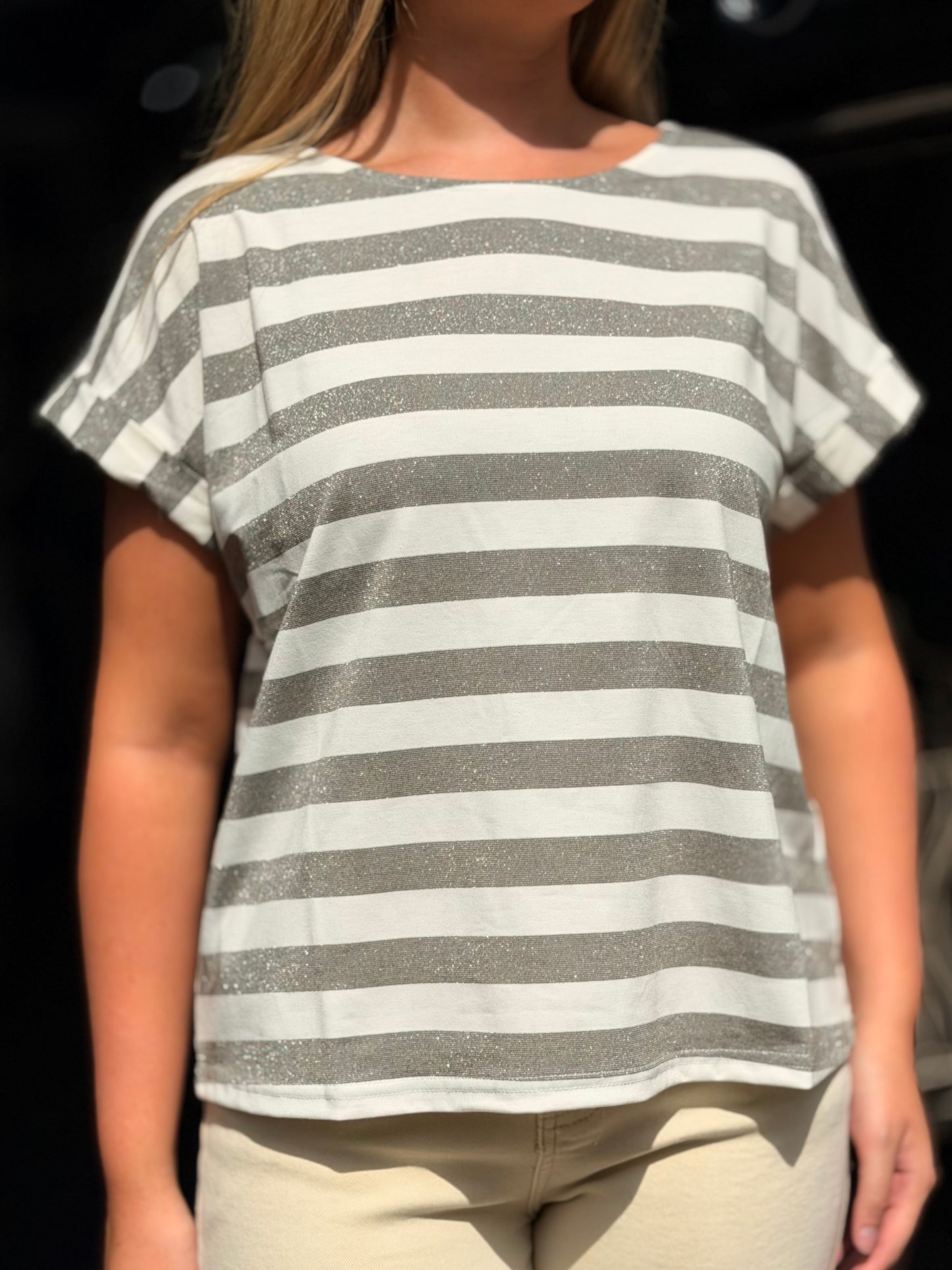 JONI-SHIMMER STRIPED TSHIRT