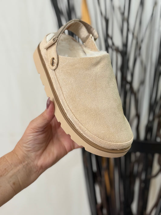 MACIE- SLINGBACK CLUGG- FUR BEIGE