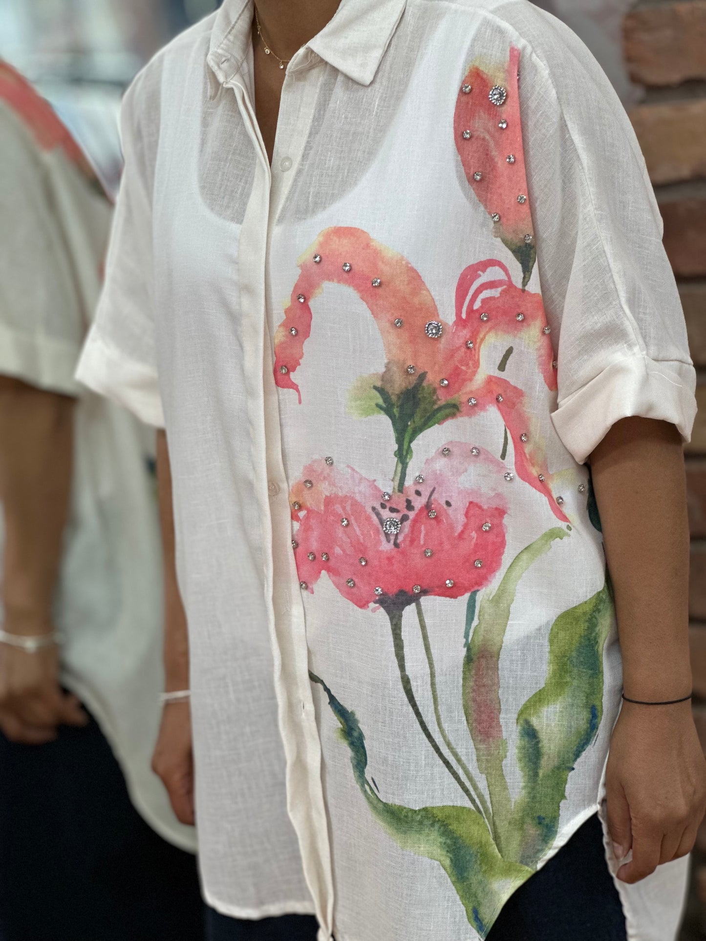 TROPICS KEW DIAMANTE FLOWER SHIRT