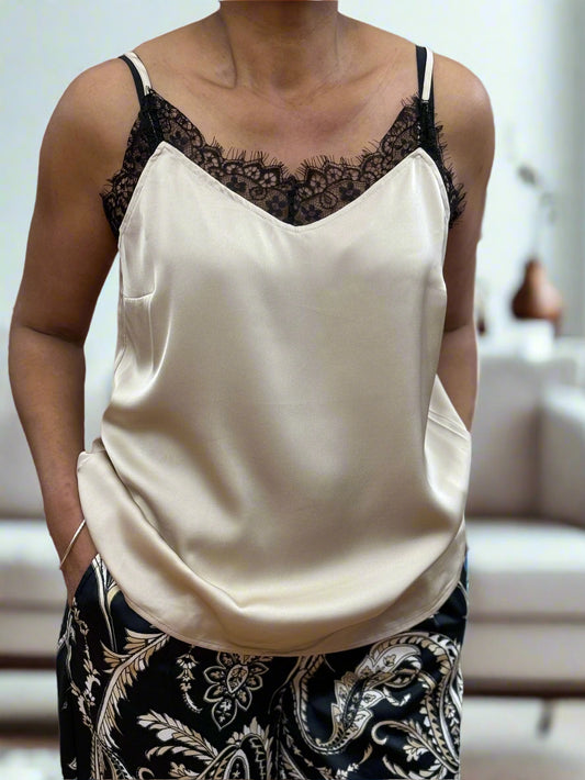 BYOUNG-FLAIR GOLD SATIN VEST TOP