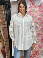 Load image into Gallery viewer, LACE SLEEVE SHIRT -WHITE
