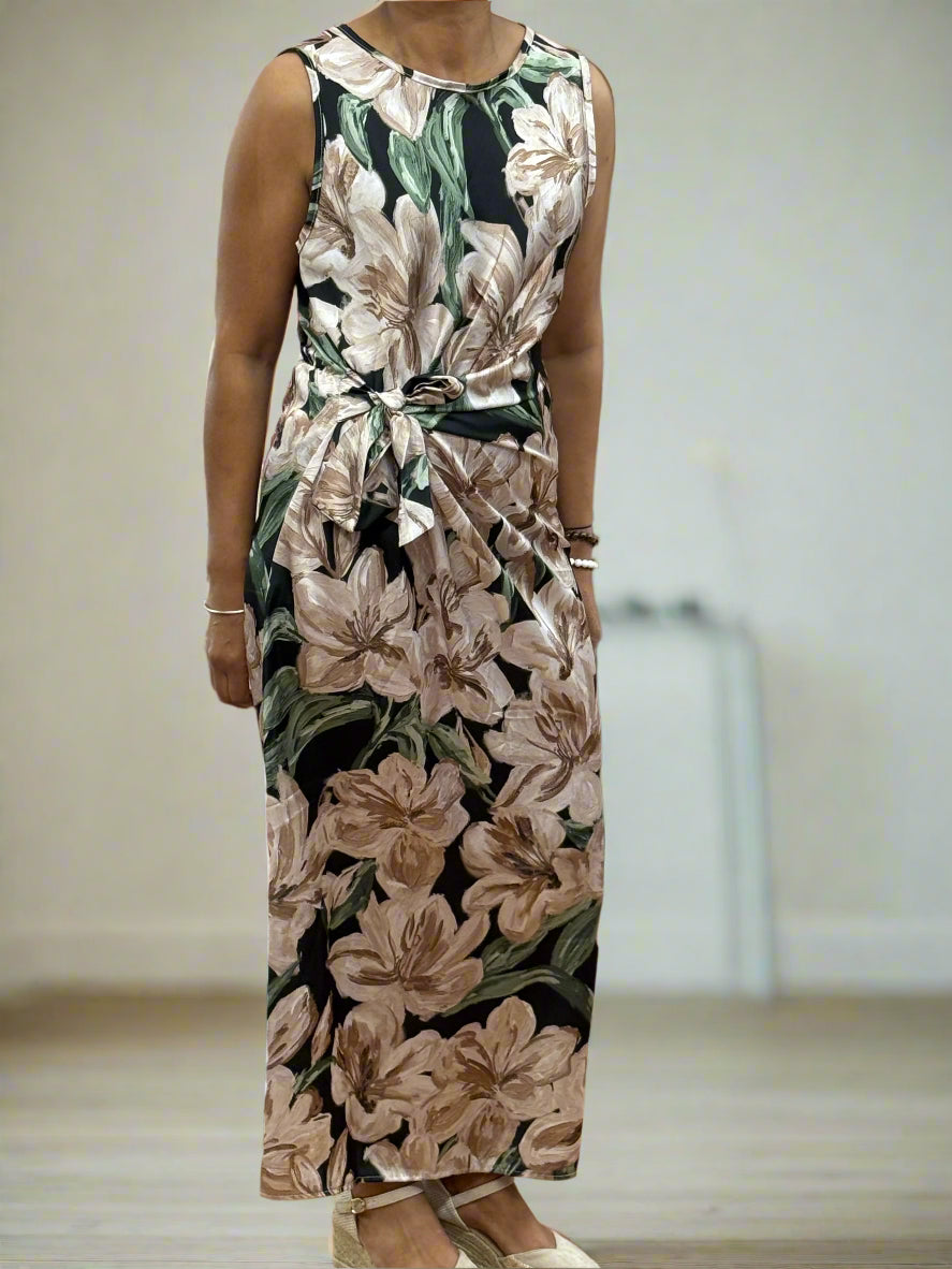 DURAN- SIDE TIE SATIN PRINTED DRESS