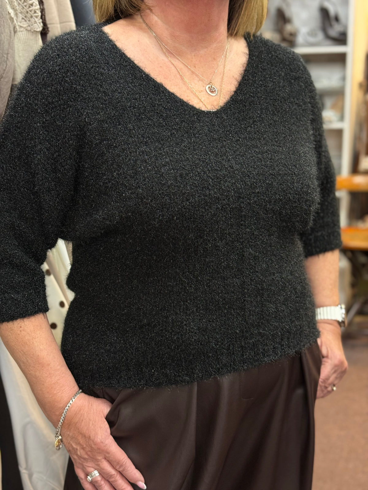 CARI - EYELASH V NECK JUMPER