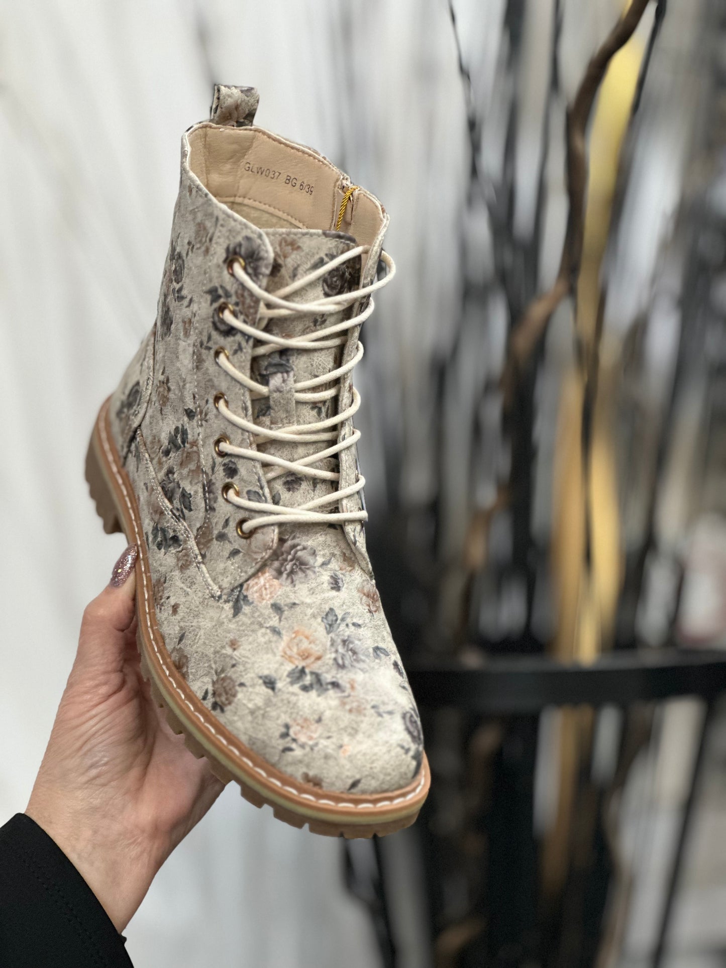 LUNAR DAZZLE FLORAL ANKLE BOOT- BEIGE-