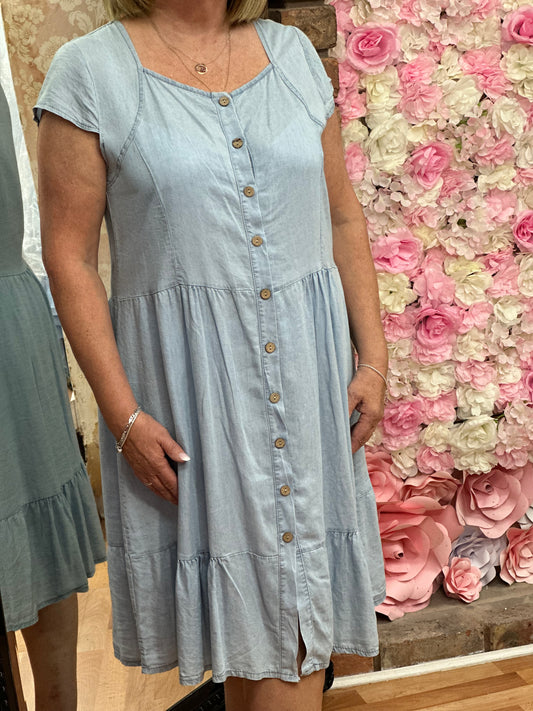 CHAMBRAY BTN THRU CAP/SLV DRESS-#SALE10