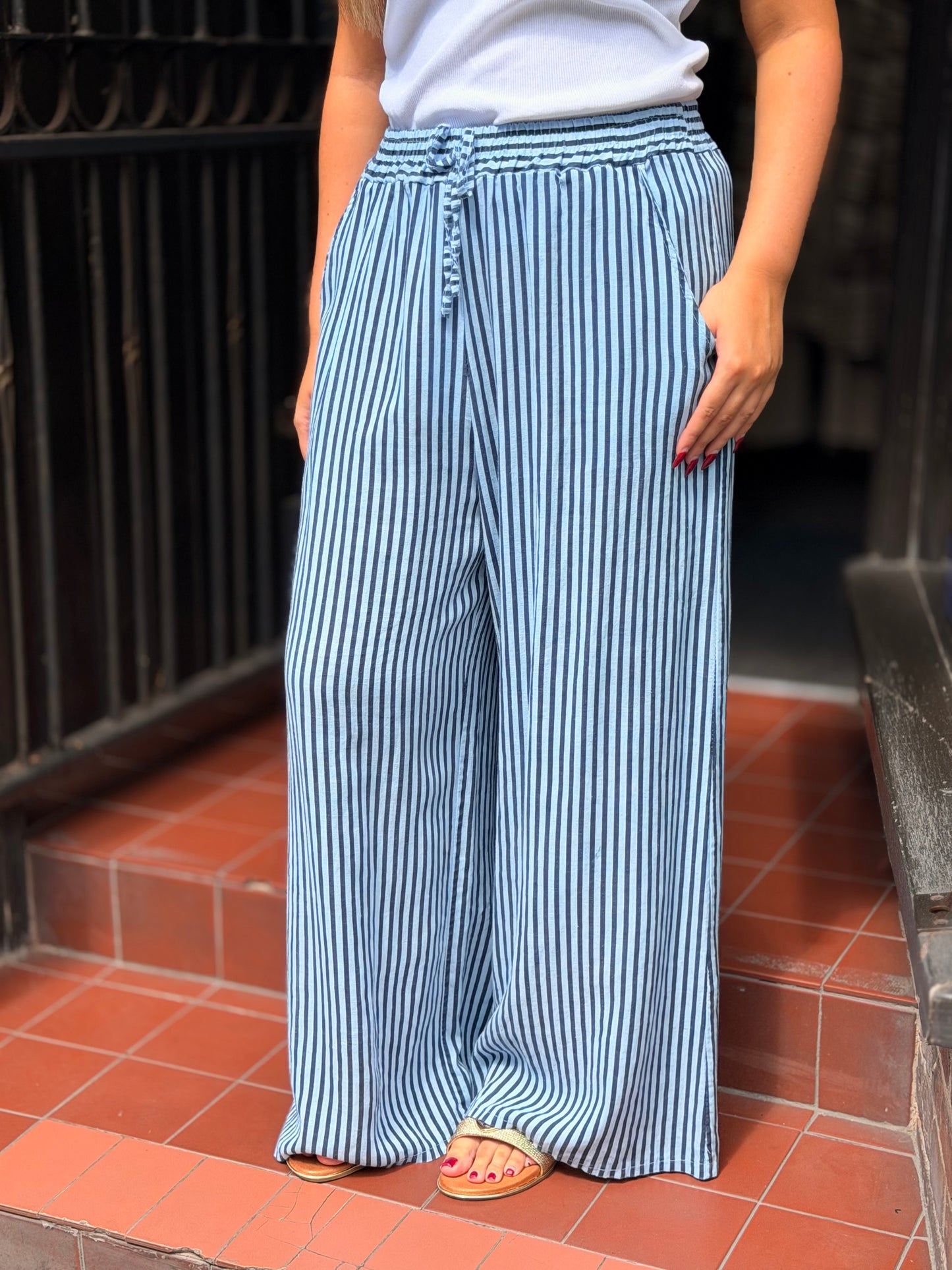 HENLEY-MARI PINSTRIPE LINEN TROUSER