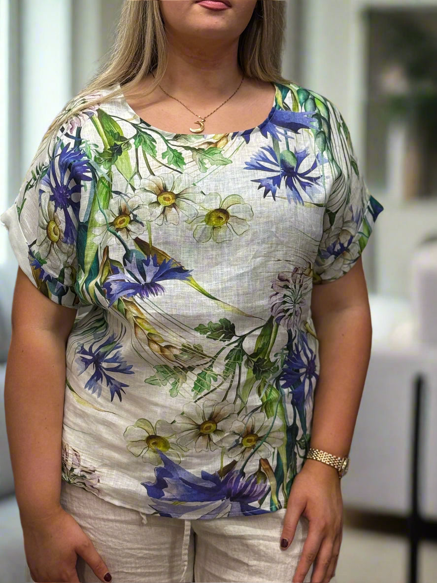 JOANIE- PRINTED LINEN TOP