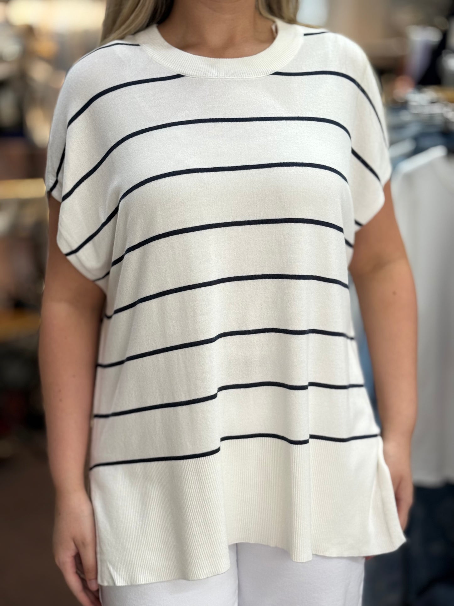 FRANSA- MARI STRIPPED S/L FINE KNIT