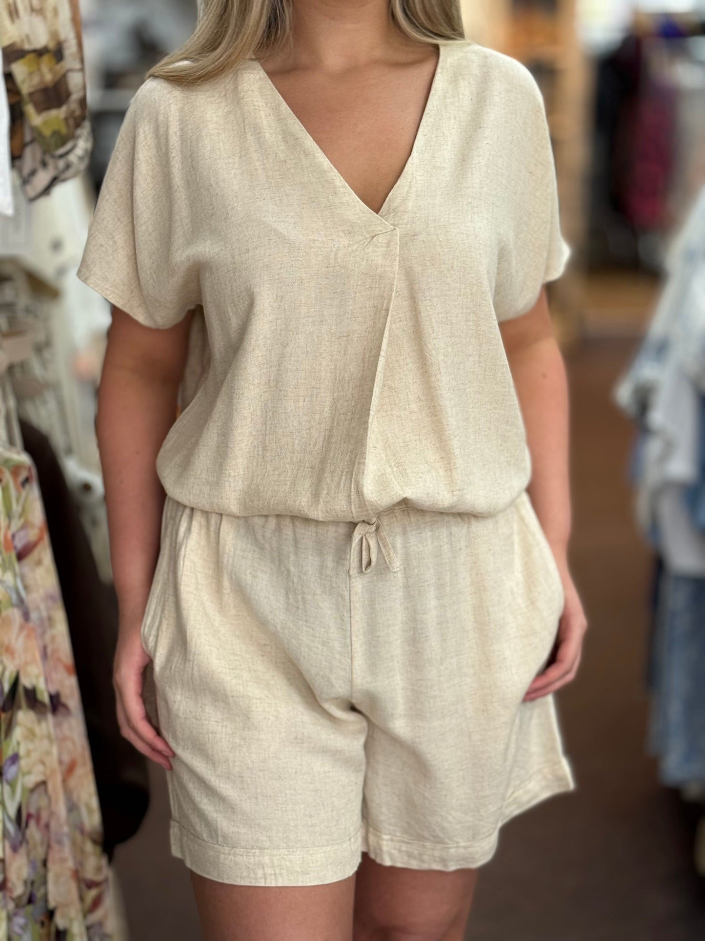 FRANSA- JETT LINEN CO ORD- V TOP