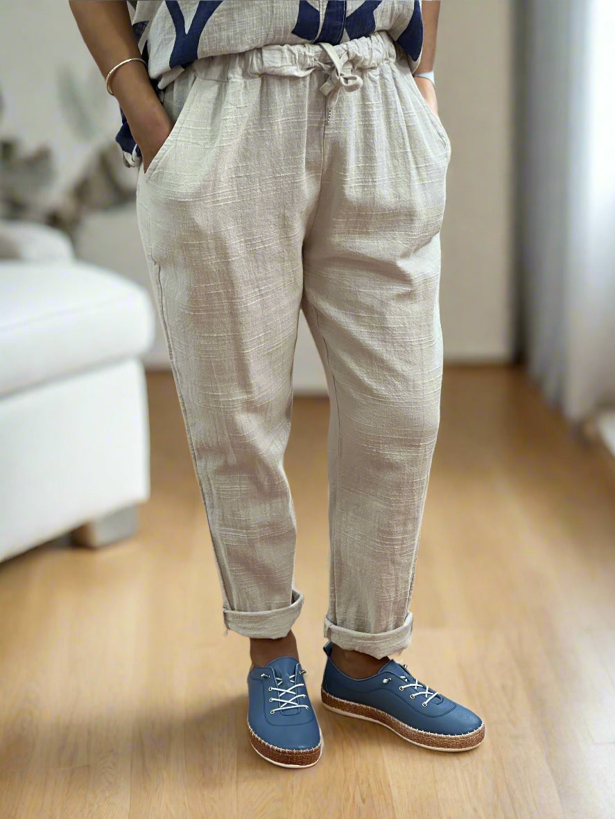 CARLTON - SLUB LINEN LOOK SLIM TROUSER