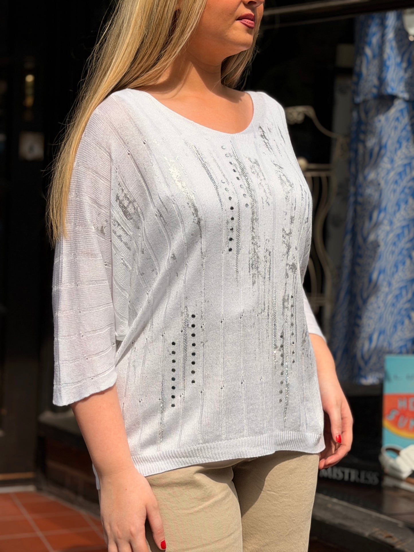 FRENCHIE-V SPARKLE L/WEIGHT KNIT TOP