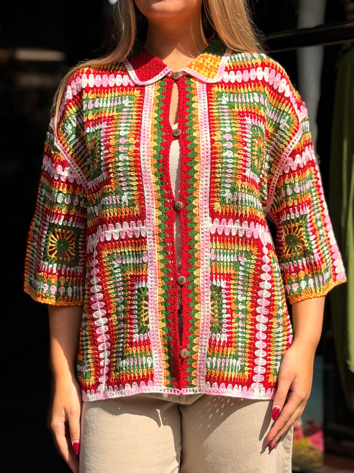 FREYA-RETRO CROCHET CARDI TOP
