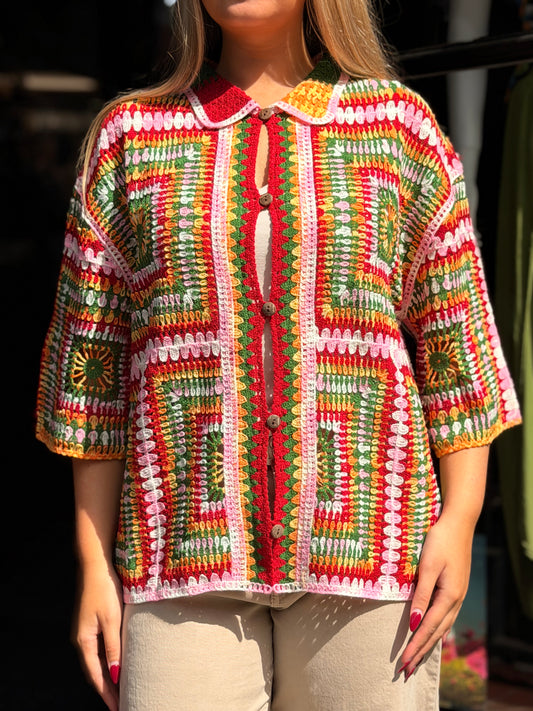 FREYA-RETRO CROCHET CARDI TOP