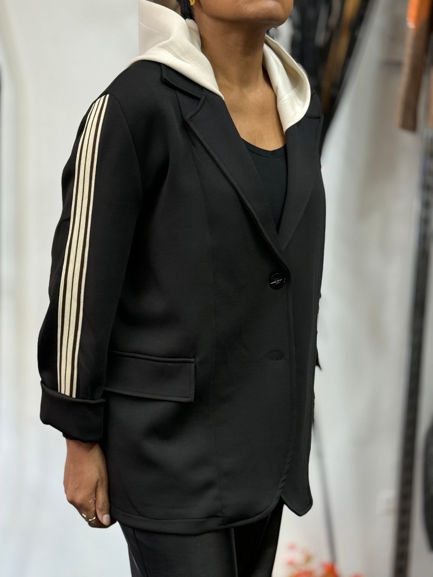 TERRI- JERSEY TRIM DETAIL HOODY BLAZER - NOVEMBER BF 20% off-AUTO XTRA 10% OFF@ CHECKOUT