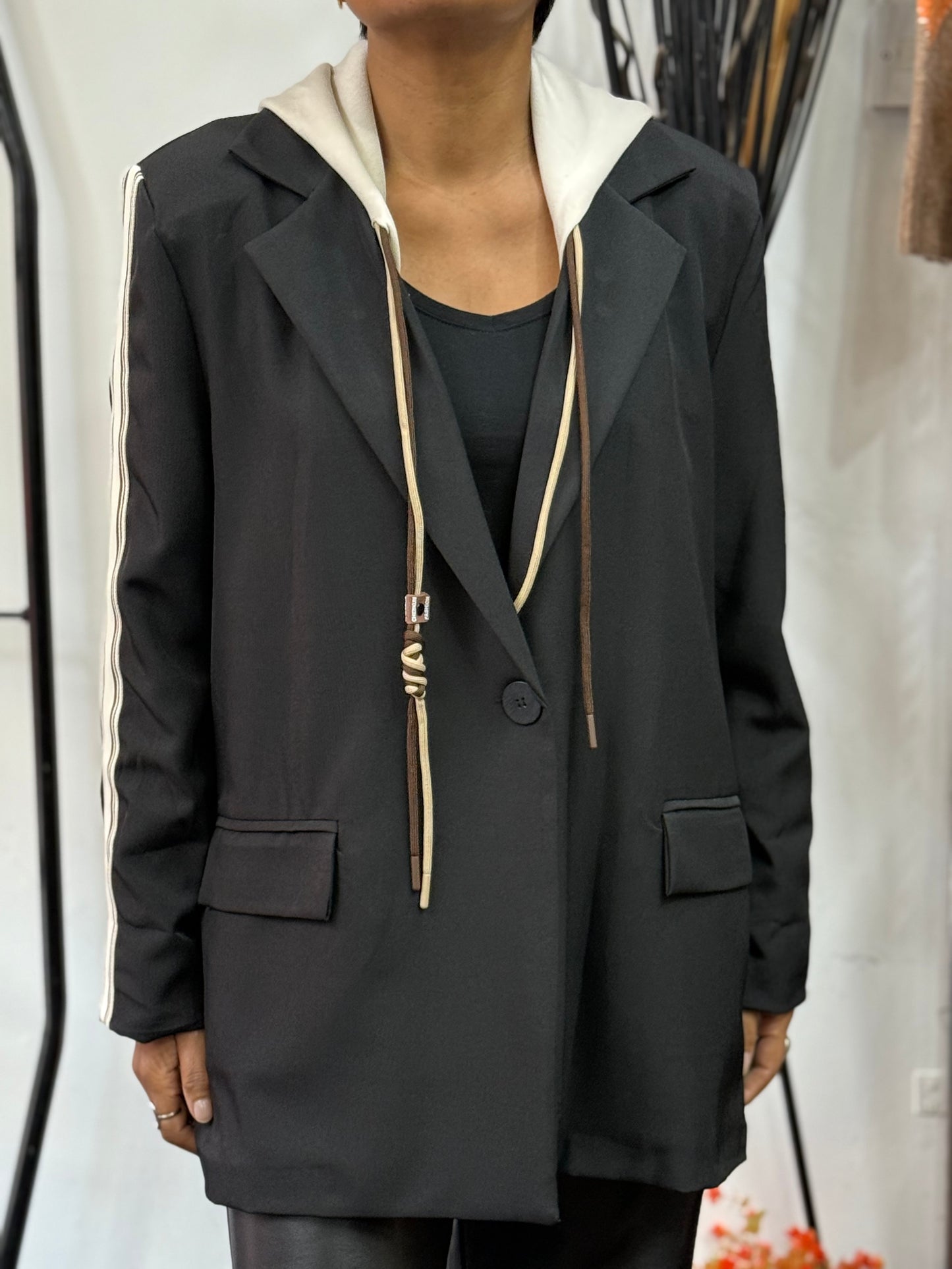 OTTO-DETACH HOOD STRIPE BLAZER -🖤BLACKFRIDAYWKEND-20% OFF