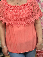 Load image into Gallery viewer, OFF SHL CROCHET TRIM  GYPSY TOP-
