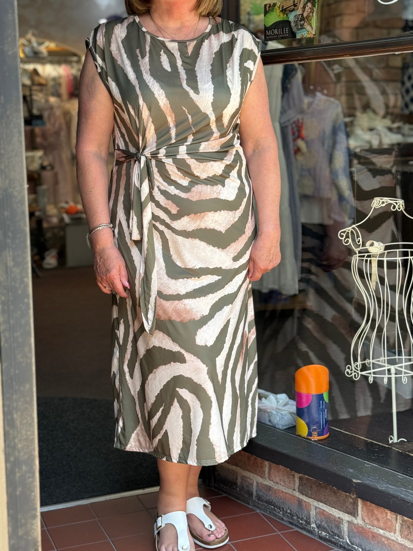 ELLIE-ZEBRA SILKY JERSEY TIE DRESS #SunshineSALE