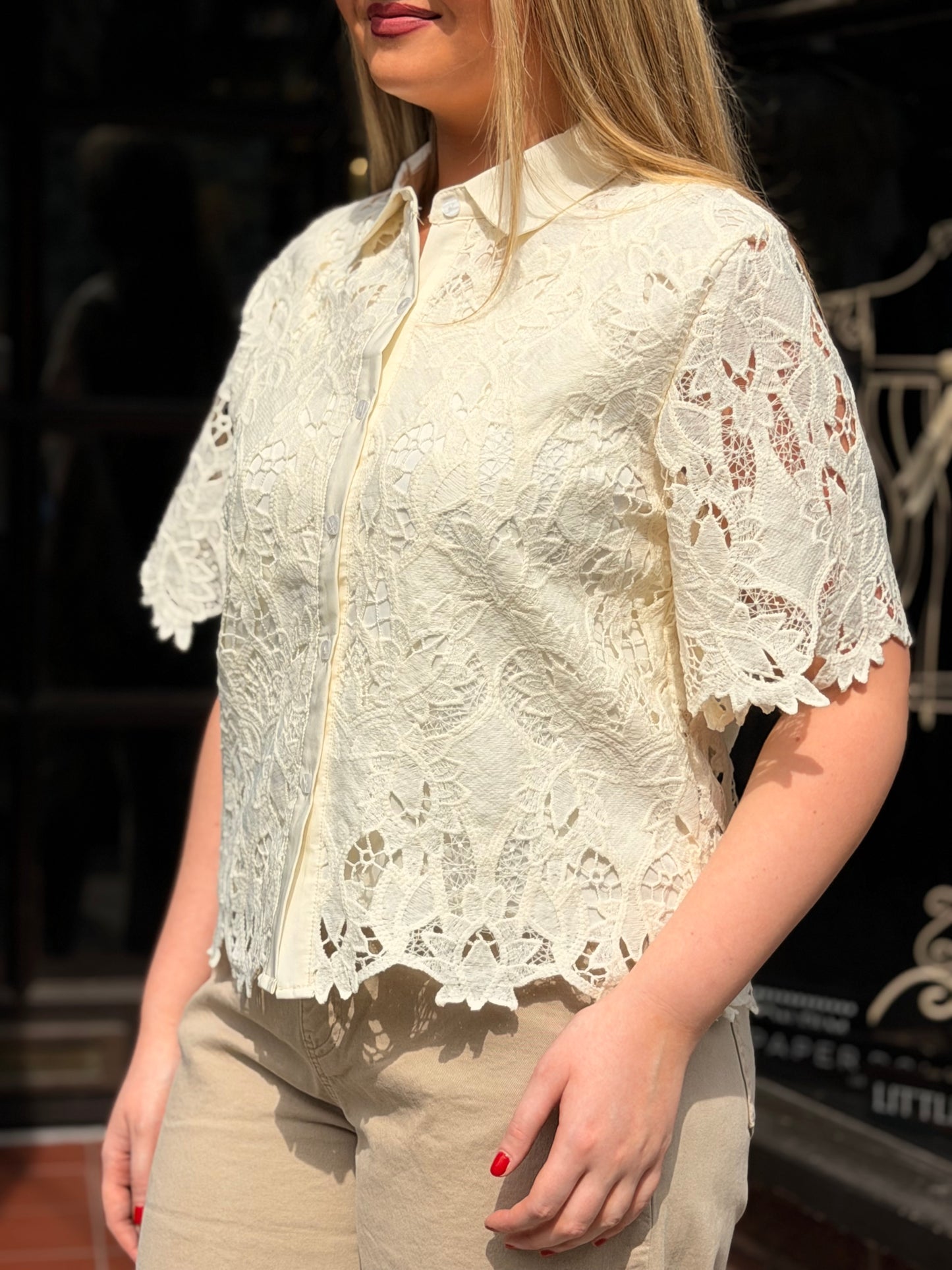 KENDAL-CROCHET SHIRT SHORT SLEEVED