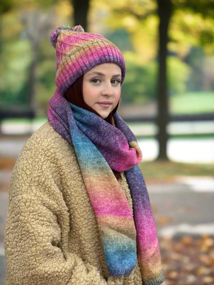 IMOGEN -CABLE BOBBLE HAT&SCARF SET