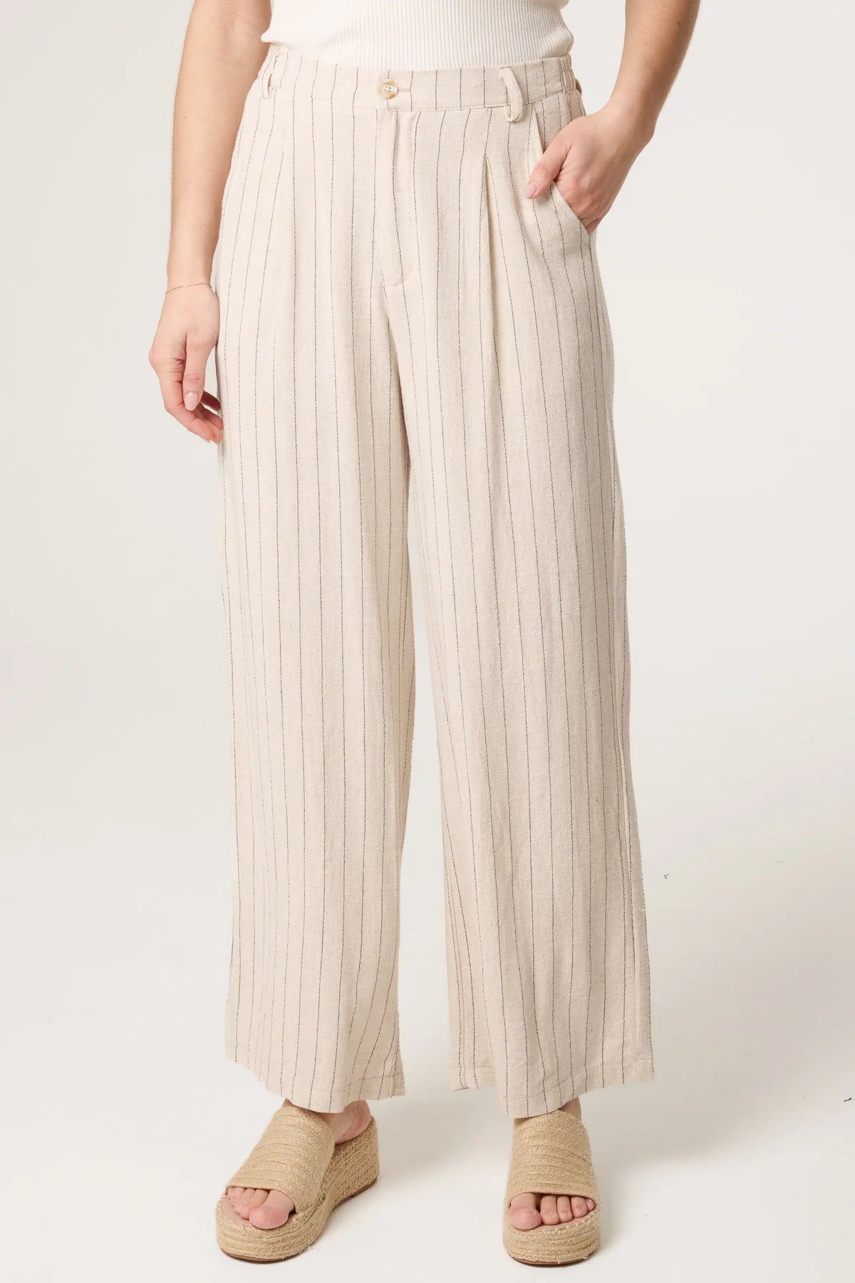 CAMILLA- PIN STRIPE LINEN BLEND