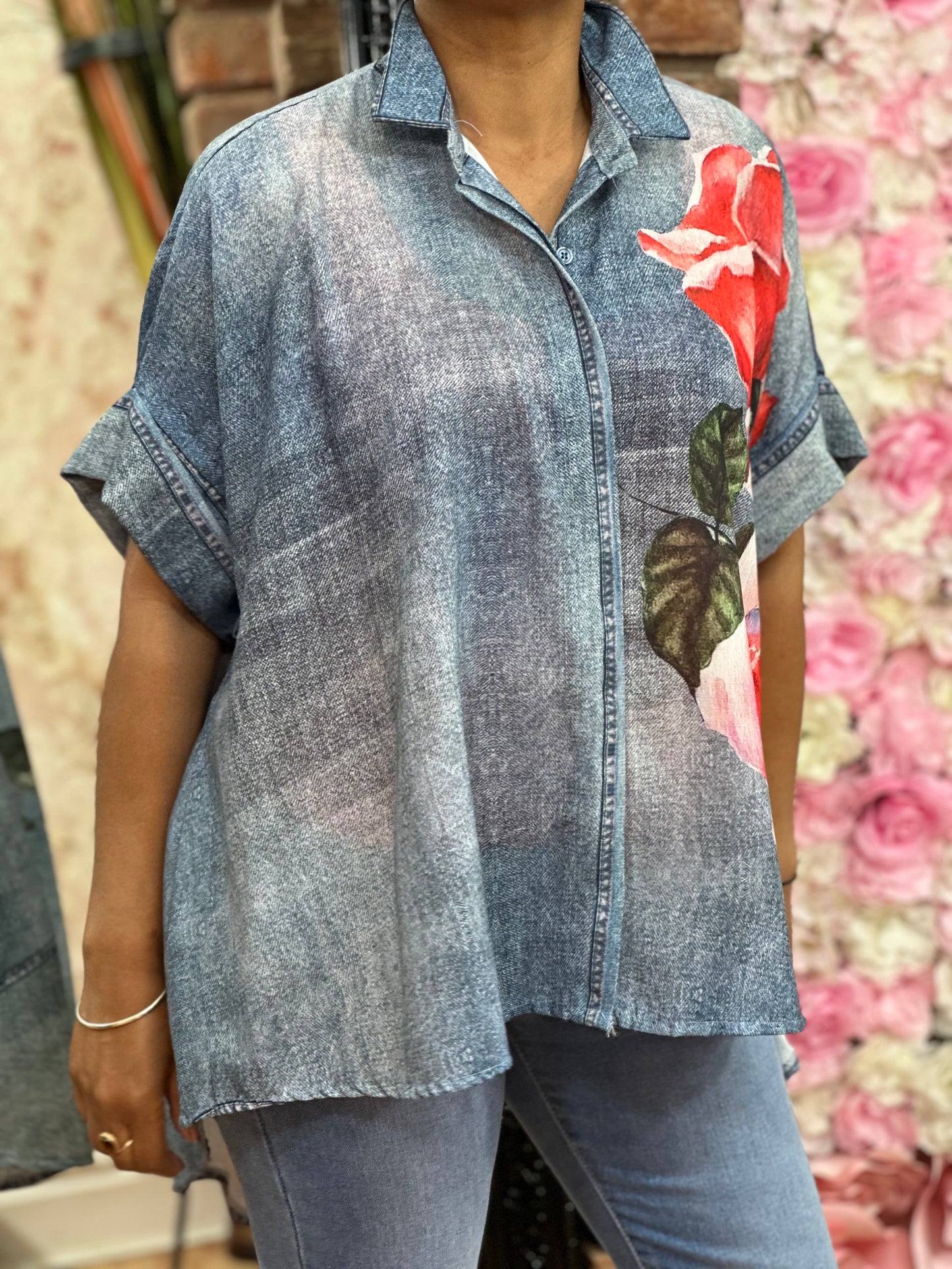 DENIM EFFECT PRINT SHIRT