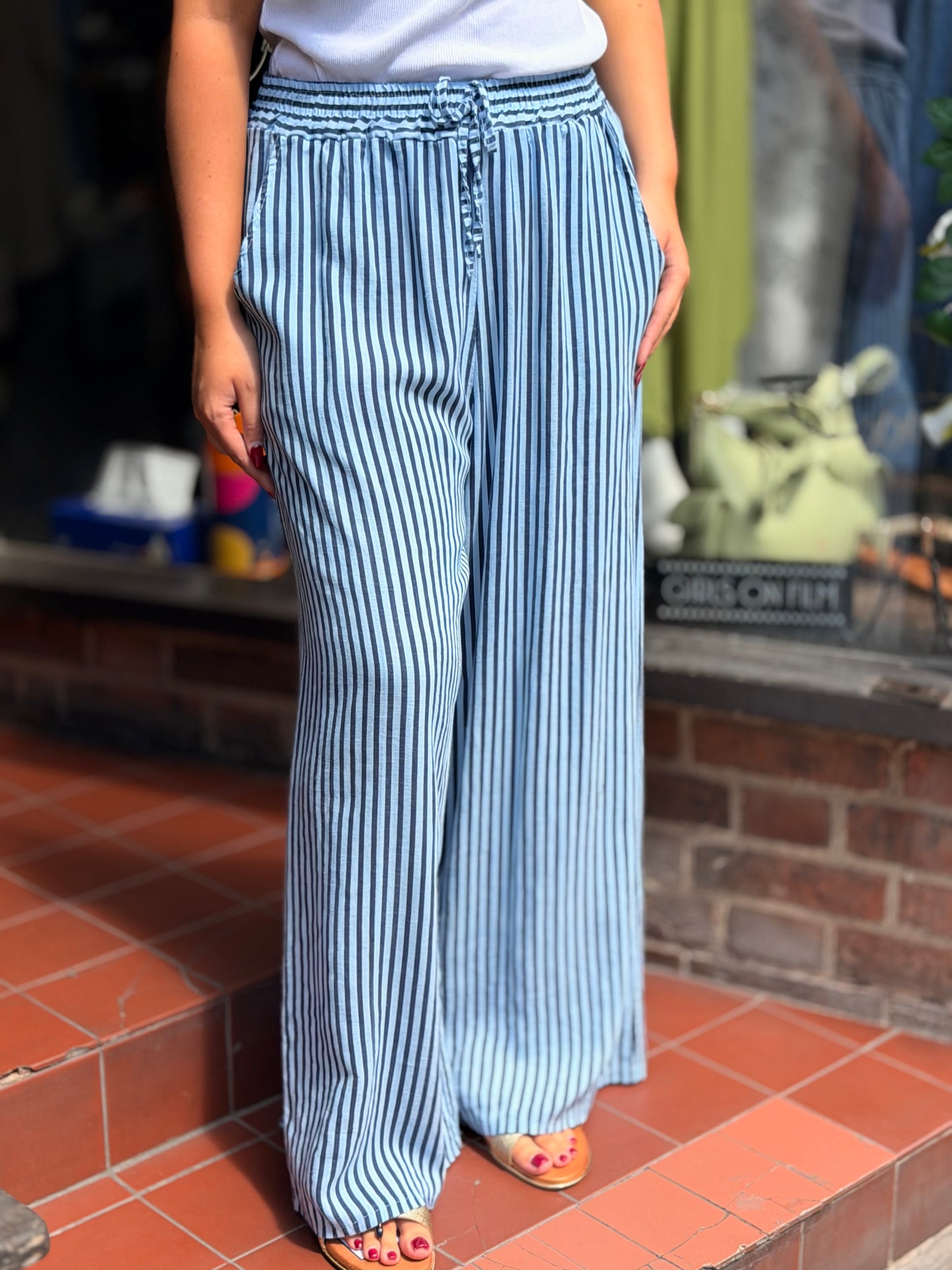 HENLEY-MARI PINSTRIPE LINEN TROUSER