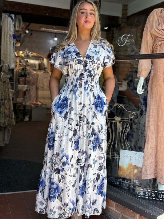 KATIE- V/NECK BUTTON DETAIL MAXI DRESS