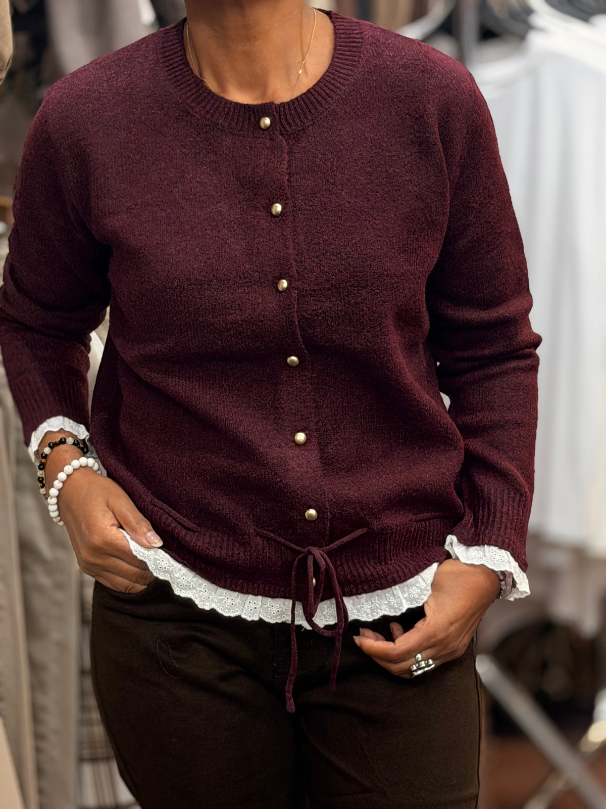 MORGAN- LACE TRIM KNITTED CARDI-24hrAuto10%off