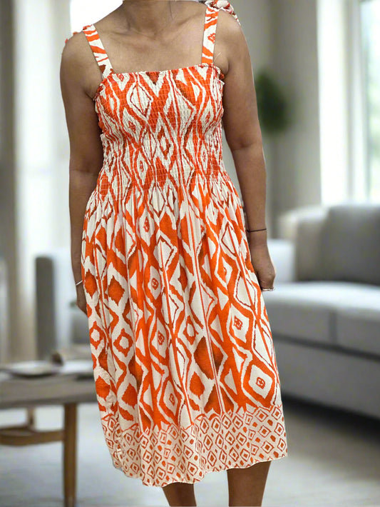 TIE SHOULDER RUCHED MIDI DRESS-#SALE