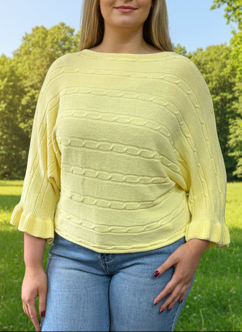 KATYA-CABLE FRILL SLV BWING KNIT-