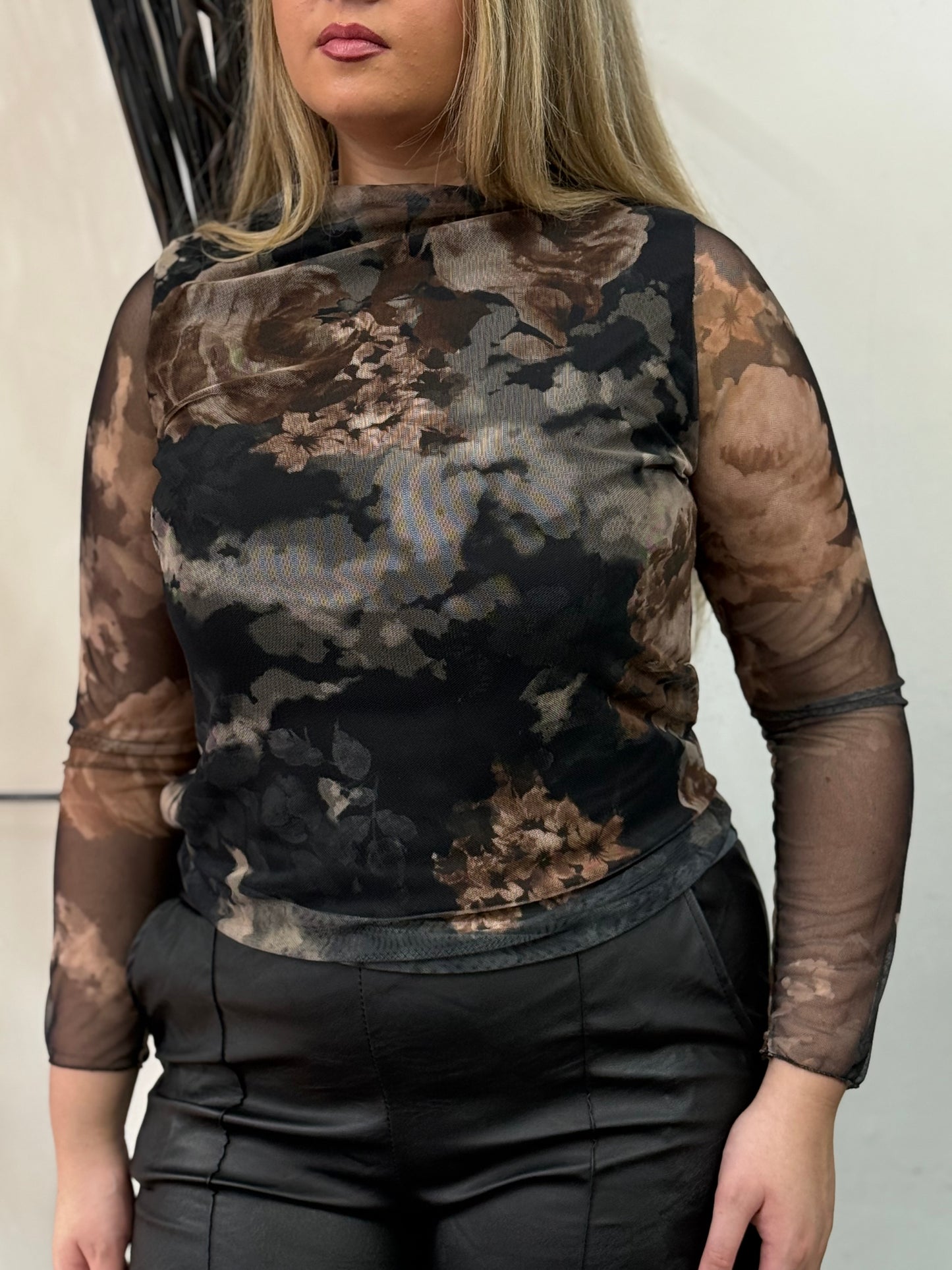 TANYA-FLOWER PRINT MESH TOP-ROSE-