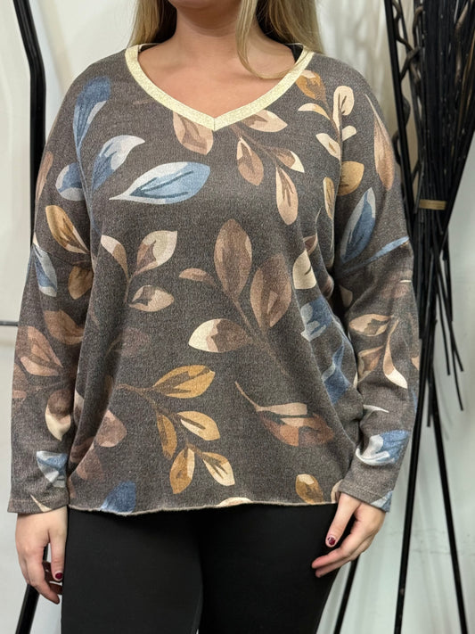 SIENNA- GOLD TRIM NECK LEAF KNIT TOP - #BlackFridaySale