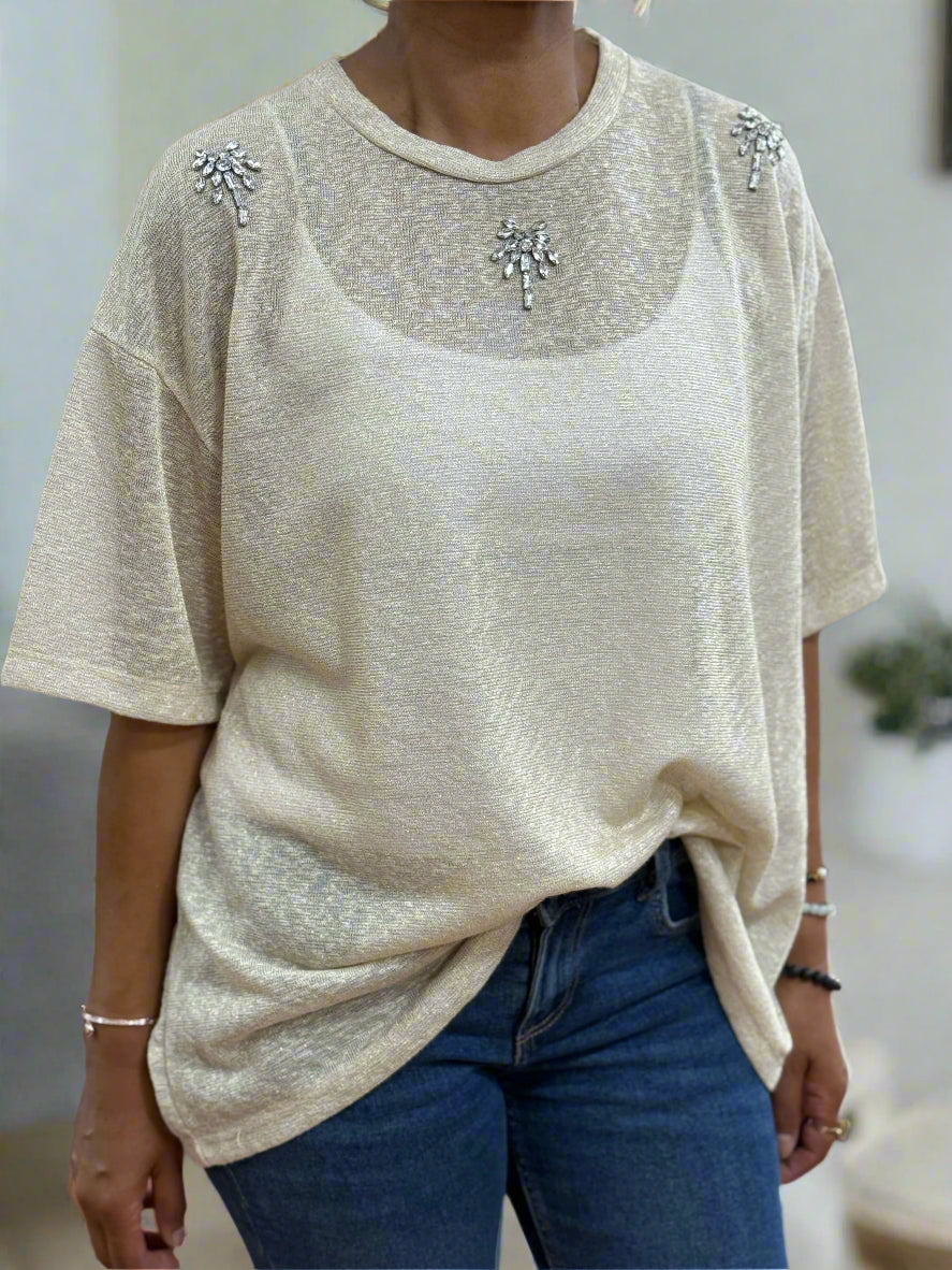 ZETA- CANDICE PALM SEQ LUREX TOP