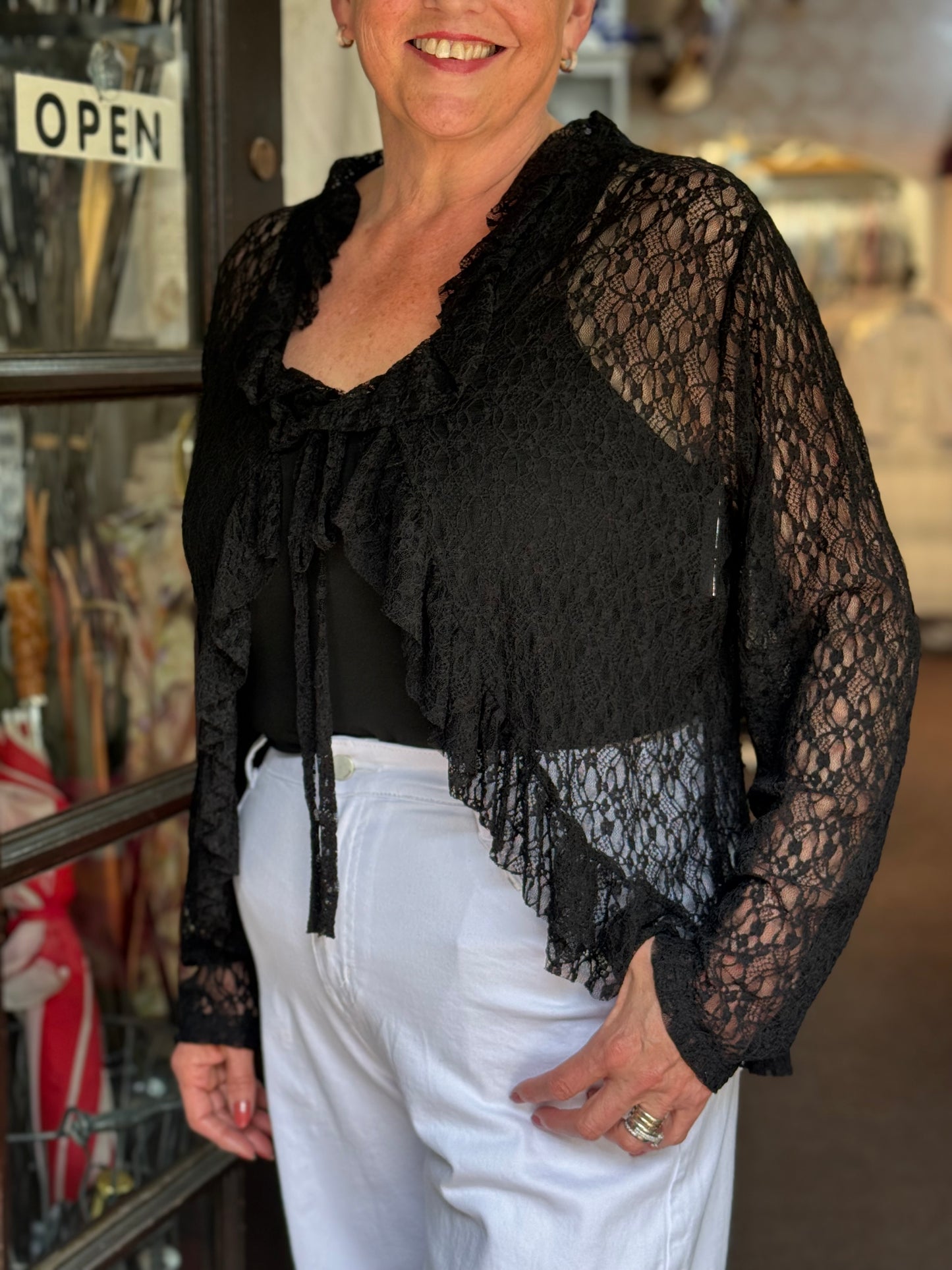 TEMPEST- LACE FRILL TIE SHRUG