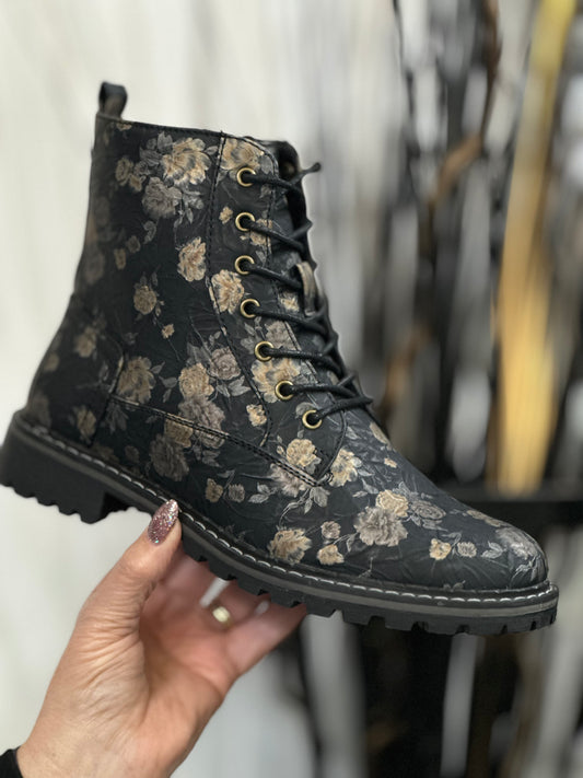 LUNAR DAZZLE FLORAL ANKLE BOOT-BLACK