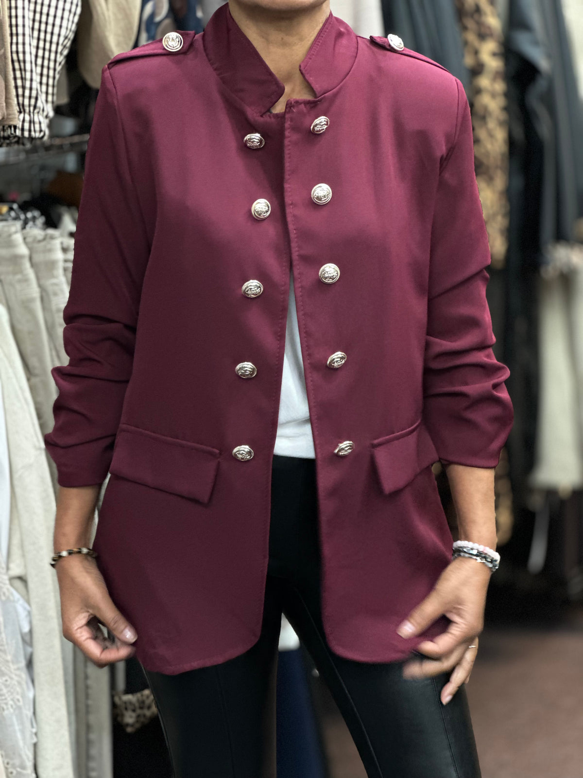 DARCY-MILITARY RUCHED SLV JKT-LONG