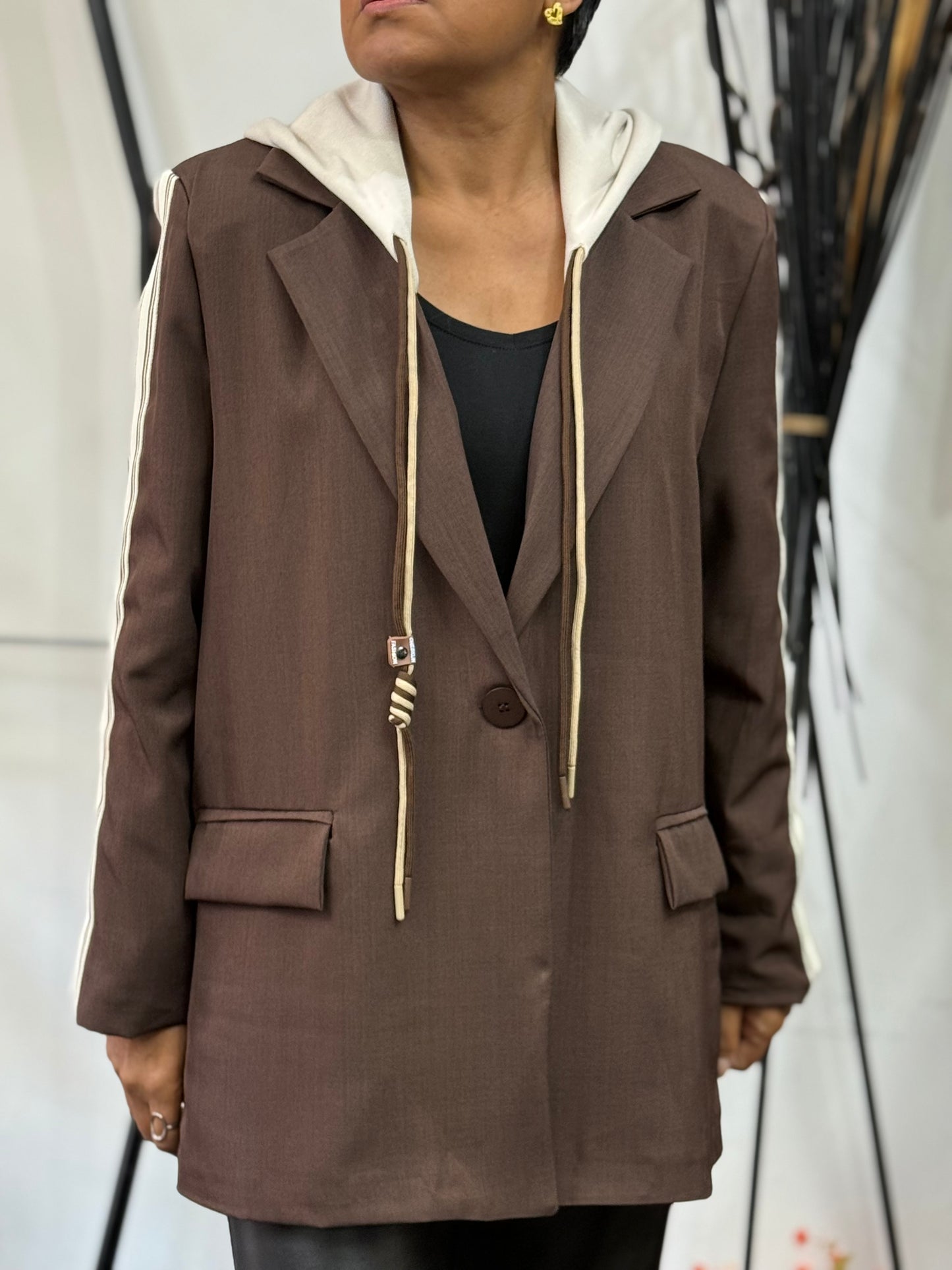 OTTO-DETACH HOOD STRIPE BLAZER -🖤BLACKFRIDAYWKEND-20% OFF