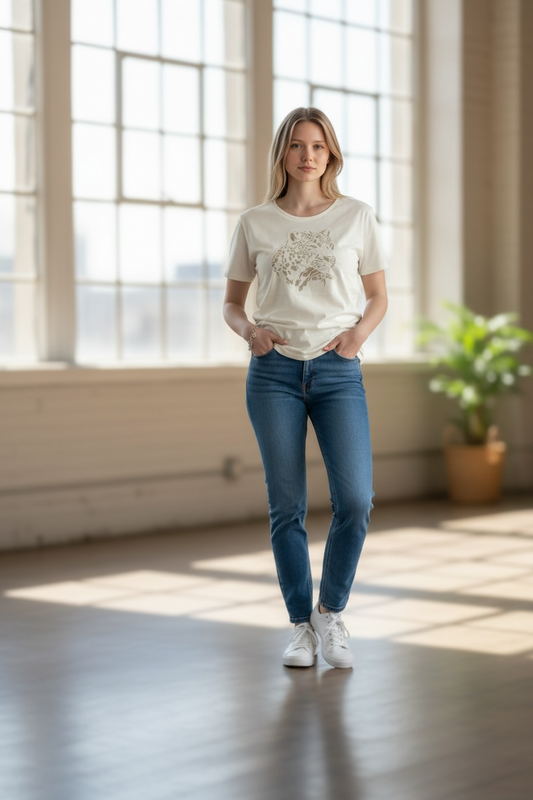 FRANSA EVANI SEQUIN LEOPARD TEE