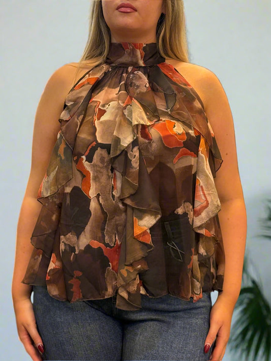 ROWEENA-CHIFFON PRINTED RUFFLE FRONT