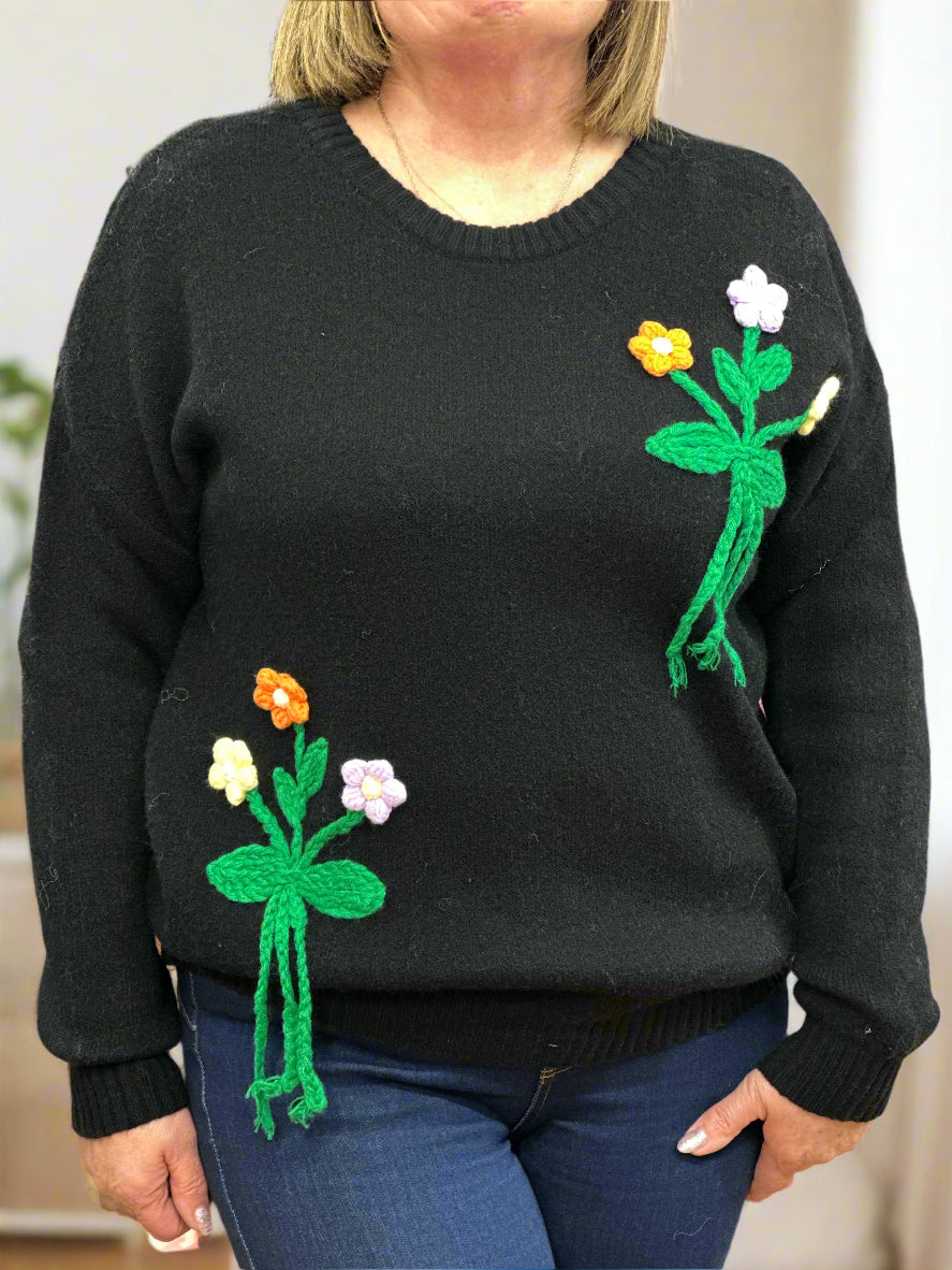 ELLY- KNITED FLOWER APPLIQUE JUMPER - #PAYDAY SAVING