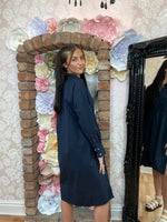 Load image into Gallery viewer, FRENCH CONNECTION RHODES RUCHED WAIST SHIRT DRESS- NAVY
