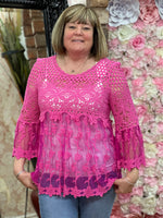 Load image into Gallery viewer, CROCHET LACE MESH TOP-
