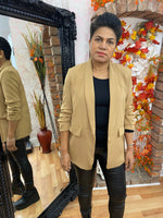 Load image into Gallery viewer, MIMI RUCHED SLEEVED BLAZER-TAN-
