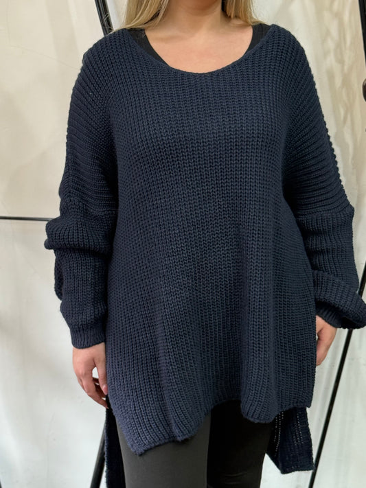 EMLYN-V NK PLAIN H/LOW JUMPER-CURVE 50% OFF