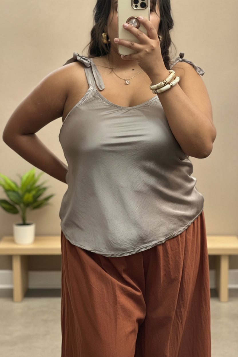 BELLA- BOW STRAP SATIN VEST TOP