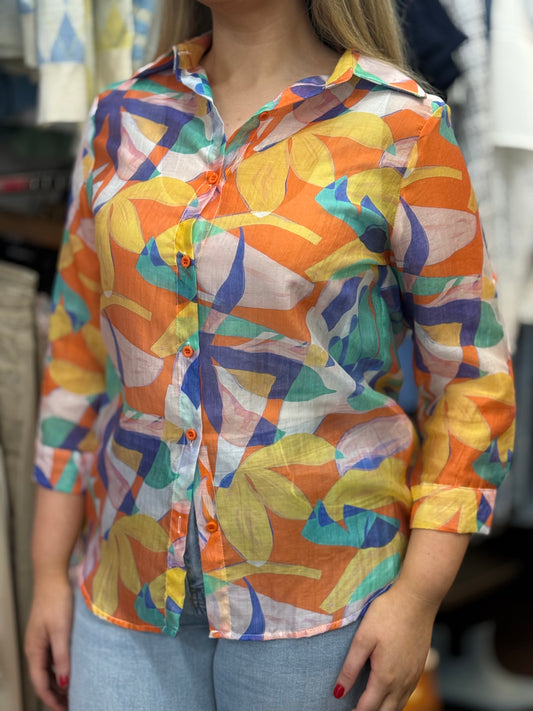 IRIS- TENCEL ORANGE MIX SHIRT